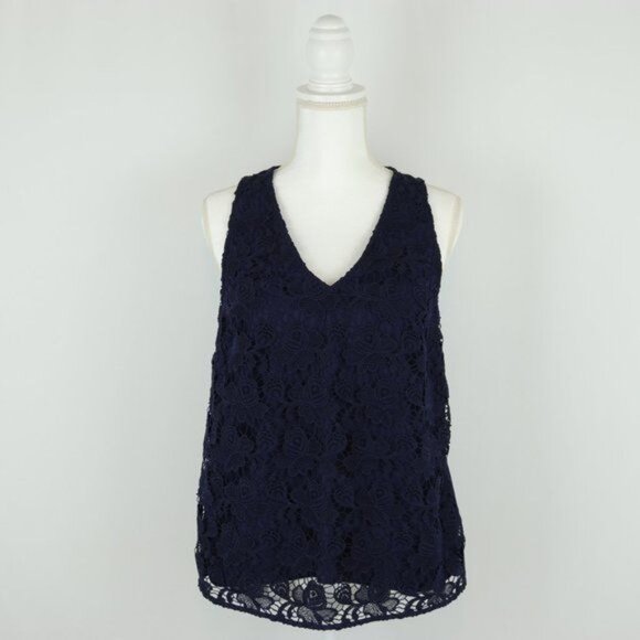 Banana Republic Women's Medium Blue V-Neck Lace Double Layer Tank Top - Picture 1 of 7